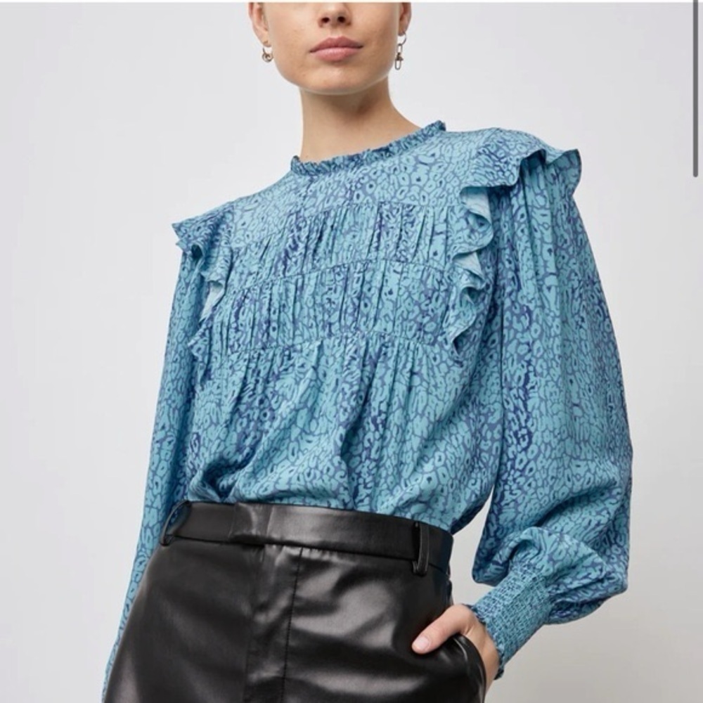 RAILS Flora Top Blue Ruffled Cheetah Women's Top size XS EUC